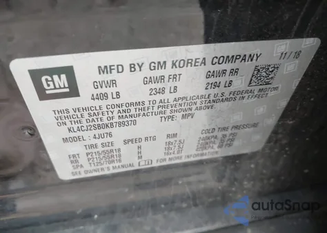 2019 Buick Encore Awd Sport Touring from USA, damaged, VIN KL4CJ2SB0KB789370